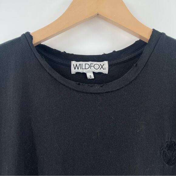 WILDFOX Small Dress Maxi Black Embroidered Logo High Side Slits Cotton Long - Picture 3 of 16